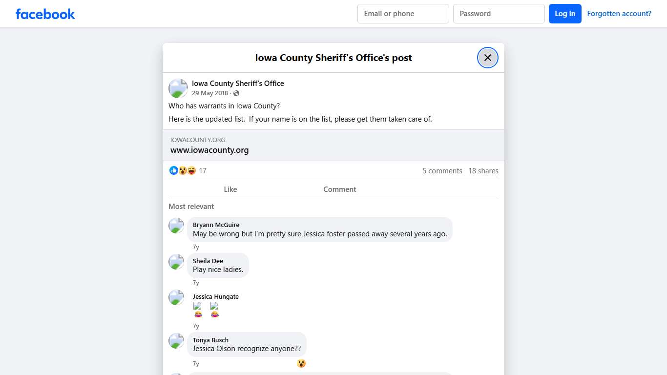 Who has warrants in Iowa... - Iowa County Sheriff's Office | Facebook
